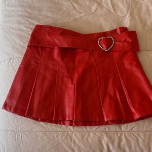 Red Pleated Skirt with Heart Detail